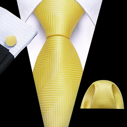 Barry.Wang Tie Sets for Men Silk Solid Necktie Stain Ties Handkerchief Pocket Square Cufflinks Wedding Business Dyed