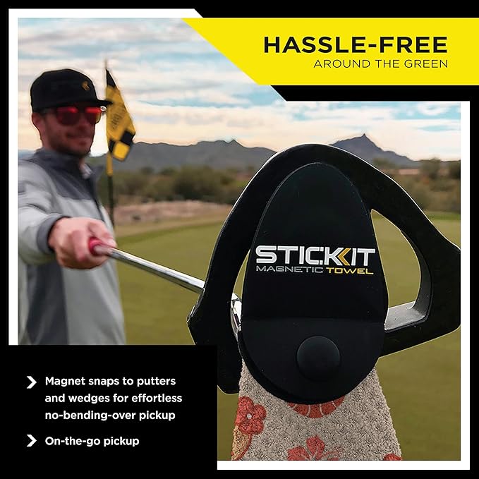 STICKIT Magnetic Sandy Tiki Golf Towel | Top-Tier Microfiber Golf Towel with Deep Waffle Pockets | Industrial Strength Magnet for Strong Hold to Golf Carts or Clubs