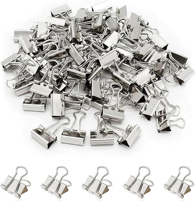 100 Pack Mini Silver Binder Clips 5/8 Inch (15 mm), Colored Little Paper Clamps, Small Tiny Micro Size Paper Clips for Office Home School Business 0.6"