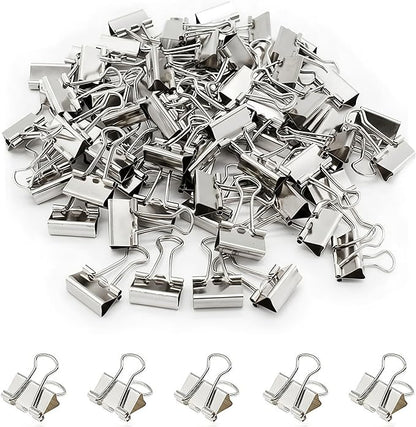 100 Pack Mini Silver Binder Clips 5/8 Inch (15 mm), Colored Little Paper Clamps, Small Tiny Micro Size Paper Clips for Office Home School Business 0.6"