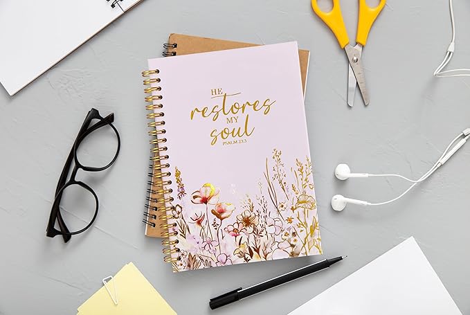 Christian Women's Notebook With Gold Foil, Christian Art Gift Diary, Women's Prayer Diary, Exquisite Bible Notebook, Psalm 23:3 "He Restores My Soul, 5.5 X 8.3