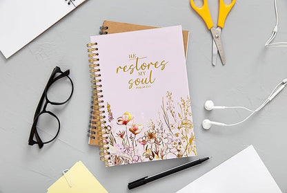 Christian Women's Notebook With Gold Foil, Christian Art Gift Diary, Women's Prayer Diary, Exquisite Bible Notebook, Psalm 23:3 "He Restores My Soul, 5.5 X 8.3
