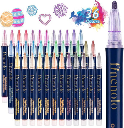36 Colors Double Line Outline Markers, Shimmer Outline Marker Pen Set with Metallic & Glitter Effects, Self-Outline Shimmer Markers for Card Making, DIY Art, and Doodling – Perfect for Kids & Adults