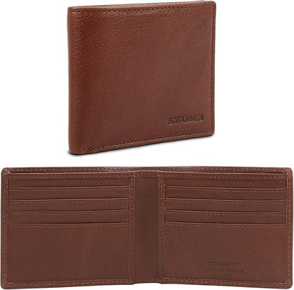 Mens Leather Bifold Wallet RFID Blocking, 8 Credit Card Slots, 2 Sections for Notes & 2 Additional Slots | Choco