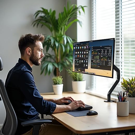 Lyngins Single Monitor Desk for Stand Up to 27 lbs Monitor Wall, Stand for Desk for 15 to 27 Inch Screens Computer, VESA Mounting Holes 75 and 100mm, Black