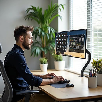 Lyngins Single Monitor Desk for Stand Up to 27 lbs Monitor Wall, Stand for Desk for 15 to 27 Inch Screens Computer, VESA Mounting Holes 75 and 100mm, Black