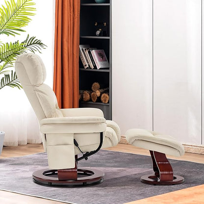 MCombo Swivel Recliners with Ottoman, Reclining TV Chairs with Vibration Massage, Faux Leather Ergonomic Lounge Chair for Living Room Bedroom 4832 (Cream White)