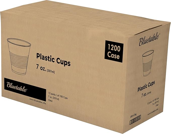 Plastic Cups Bulk Disposable Clear Cup 7 oz - (1200 Count) BPA-Free - Good For Cold Drinks, Party Cup, Water Cooler Dispenser, Transparent Cups for Water, Juice, Ice Tea, Soda [1200 Pack/Case]