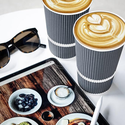 Disposable Coffee Cups With Lids - 16 oz To Go Coffee Cup (70 Pack). Large Travel Cups Hold Shape With Hot and Cold Drinks, No Leaks! Insulated Ripple Cups Protect Hands, No Sleeves needed!
