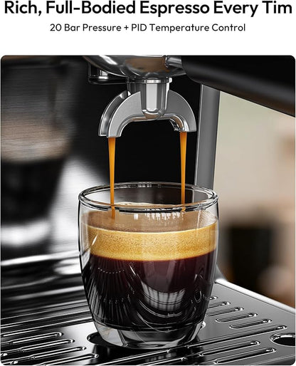 EUHOMY Espresso Machine with Grinder, 20 Bar Coffee Maker with Milk Frother Steam Wand, Professional Espresso Coffee Machines with Removable Water Tank, Latte & Cappuccino Machine for Home Barista