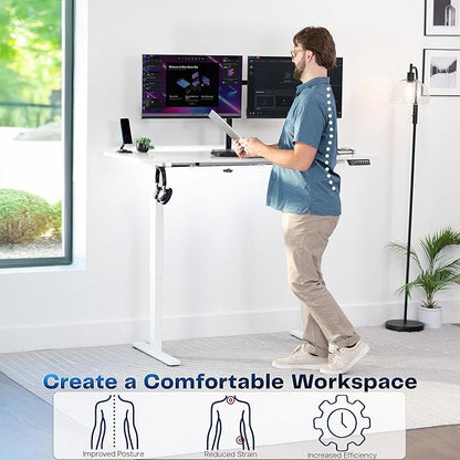 VIVO Electric Dry Erase 60 x 24 in Standing Desk, Memory Height Adjustment, 1B Series, Whiteboard Top White Frame, DESK-KIT-1W6WE