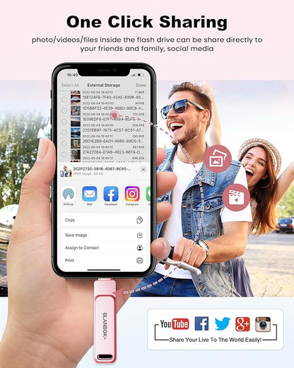 MFi Certified 256GB Flash Drive for iPhone Photo Stick, USB Memory Stick iPhone Flash Drive for Photos Videos, High Speed External Storage USB Stick Thumb Drive for iPhone/iPad/Android/PC(Rose Pink)