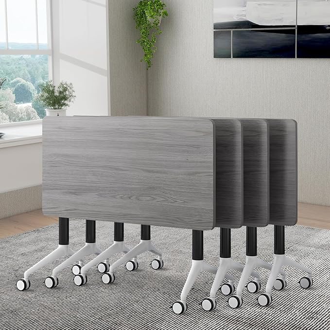 Conference Room Table, Folding Conference Table with Silent Wheels, Modular Flip Top Mobile Training Tables for Office, Training Room, Meeting Rooms, School, 2-16 Person (4, Grey, 55.1in)