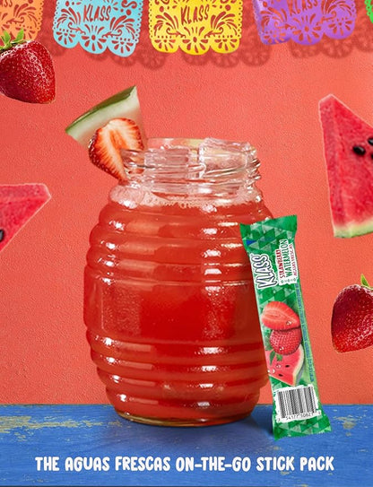 Klass Aguas Frescas Powdered Drink Mix | 44 Sugar Free Powder Packets | Flavors - Cucumber Limeade Pineapple Tangerine Strawberry Watermelon & Hibiscus Berries - Water Enhancer To Go!