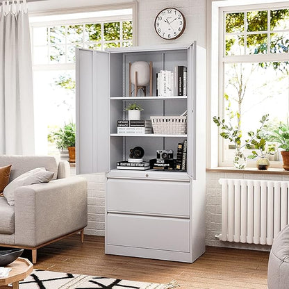 Metal Steel Storage Cabinets with Lockable Drawers and Doors Lateral File Cabinets Steel Metal Filing Lockers for Home Office Hanging Files Letter/Legal/F4/A4 Size