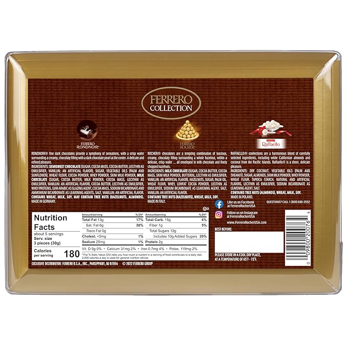 Ferrero Collection, 16 Count, Premium Gourmet Assorted Hazelnut Milk Chocolate, Dark Chocolate and Coconut, Mother's Day Gift, 6.1 oz (Pack of 5)