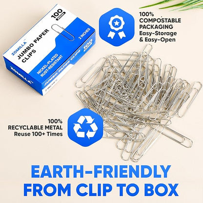 Large Paper Clips, Zomilla 1000pcs 2 Inches Jumbo Paper Clips Silver, Smooth Recyclable Large Paperclips for Office Home School, Stainless Steel Rustproof & Durable Big Paperclip