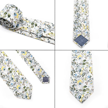 Cotton Floral Ties for Men 2.76" Men's Skinny Tie Linen Flower Printed Neck Tie for Wedding Dating Party