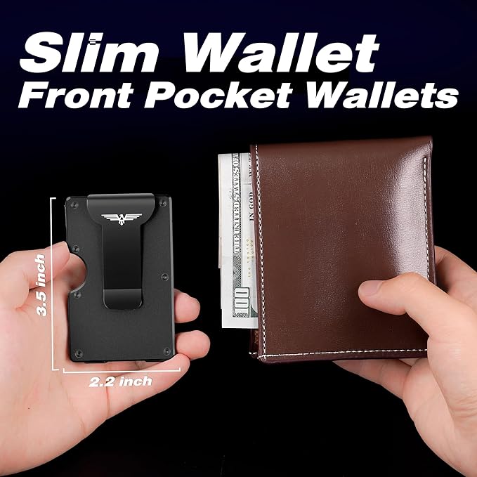 Upgraded Hinged Minimalist Wallet for Men | Slim Metal RFID Blocking Wallet | Credit Card Holder & Money Clip Holds 20 Cards | Premium Scratch-Resistant Finish | Ideal Gift for Men