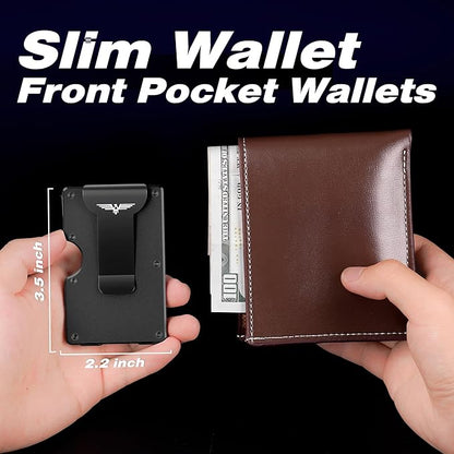 Upgraded Hinged Minimalist Wallet for Men | Slim Metal RFID Blocking Wallet | Credit Card Holder & Money Clip Holds 20 Cards | Premium Scratch-Resistant Finish | Ideal Gift for Men