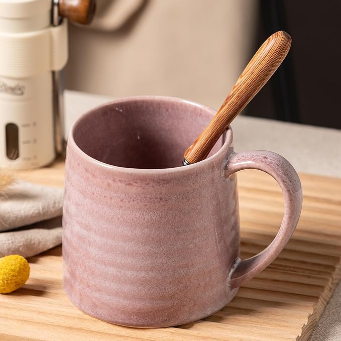 Ceramic Coffee mugs, 21 oz, Extra Large Mugs, Big Tea Cups, Large Handle, Pottery Mugs, Big Belly, Transmutation Glaze，Wide Bottom, stripe pattern, Microwave and Dishwasher Safe. (Purple