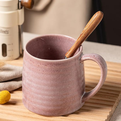Ceramic Coffee mugs, 21 oz, Extra Large Mugs, Big Tea Cups, Large Handle, Pottery Mugs, Big Belly, Transmutation Glaze，Wide Bottom, stripe pattern, Microwave and Dishwasher Safe. (Purple
