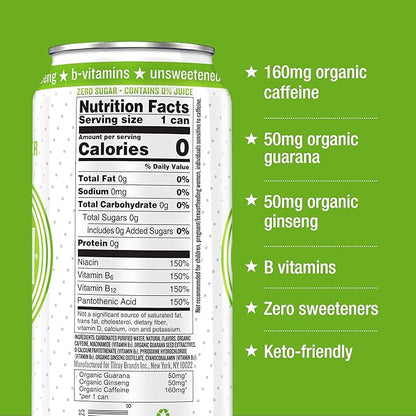 Hiball Clean Energy Drink - Lemon Lime - Zero Sugar, Zero Calorie Sparkling Water with 160mg Organic Caffeine, 50mg Organic Ginseng, 50mg Organic Guarana - 16 fl oz (8-Pack)