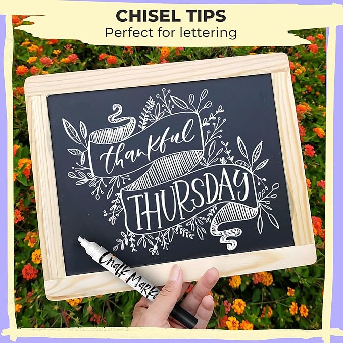 Chalkola 5 White Chalk Markers - Dual tip, Fine & Jumbo Tip (1mm, 3mm, 5mm, 15mm) | Erasable Liquid Chalk Pens for Blackboard, Chalkboard Signs, Car Window, Bistro, Glass | Washable Chalkboard Markers