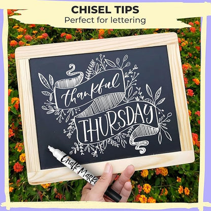 Chalkola 5 White Chalk Markers - Dual tip, Fine & Jumbo Tip (1mm, 3mm, 5mm, 15mm) | Erasable Liquid Chalk Pens for Blackboard, Chalkboard Signs, Car Window, Bistro, Glass | Washable Chalkboard Markers