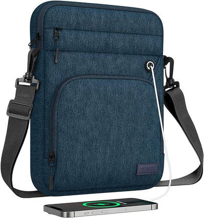 MoKo 9-11 Inch Tablet Sleeve Bag, Fits iPad Air/Pro 11 inch, iPad 10th Gen 10.9, Tab S9 11, Multifunctional Bag with Shoulder and Headphone Port, Indigo