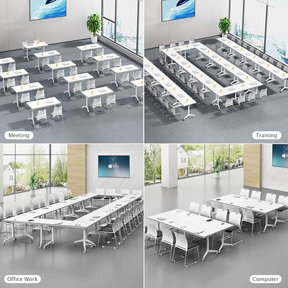 Folding Conference Table,Conference Room Tables with Flip-Top Design,Large Mobile Training Table,Rolling Seminar Meeting Table with Caster,Modular Seminar Tables for Office Meeting (4pack, 55.1in)