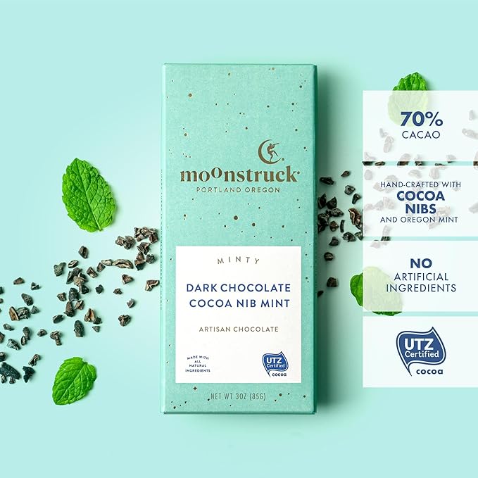 Moonstruck Chocolate Mint Chocolate Bar, 73% Cacao, 3.0oz (Pack of 1)
