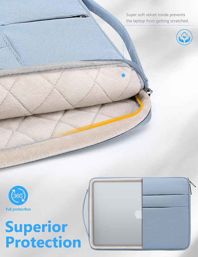 HYZUO 14-15 Inch Laptop Sleeve Bag for MacBook Air 15 M4 M3 M2, MacBook Pro 15, 15" Surface Laptop, XPS 14/15 Plus, Portable NoteBook Case for 14" HP Dell Lenovo ThinkPad Asus, Pale Blue
