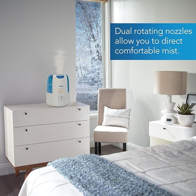Vicks Dual Comfort Cool + Warm Mist Humidifier for Bedrooms With Fusion Technology, Compatible with Vicks VapoPads and Vicks VapoSteam, White
