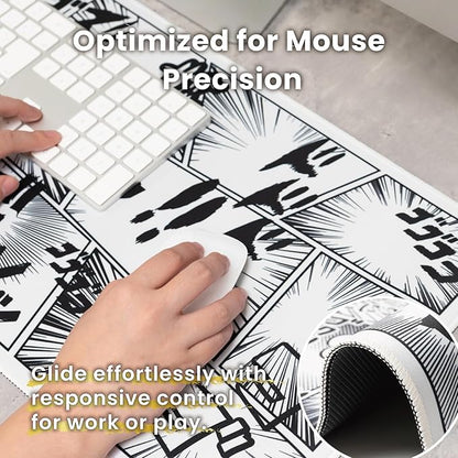 BELLEMOND Japanese Art Desk Mat | Large 31.5x11.8in Desk Pad | Anime Mouse Pad for Keyboard & Mouse | Non-Slip Base, Water-Repellent, Smooth Precision | Manga Burst