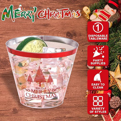 WELLIFE 60Pcs Christmas Party Cups, 9oz Merry christmas Cups, Christmas Disposable Plastic Cups for Daily Use, Holiday Party Supplies
