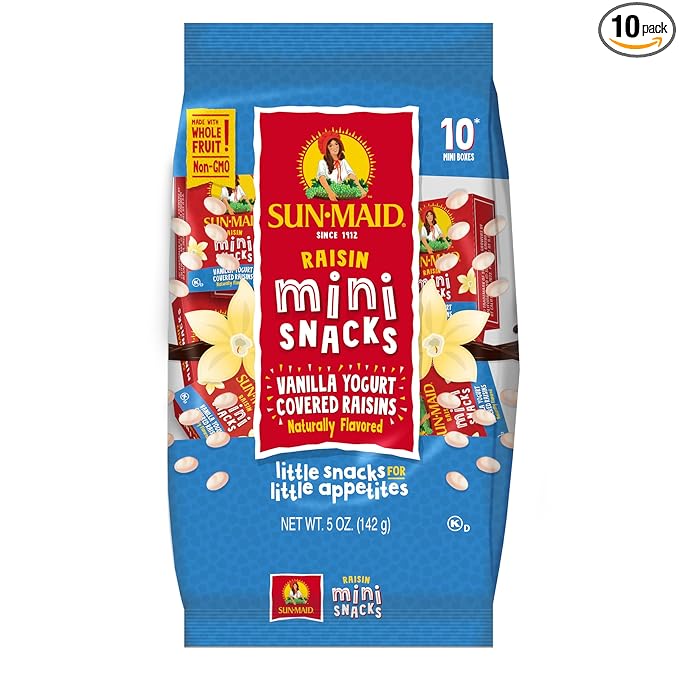 Sun-Maid Vanilla Yogurt Coated Raisins - (10 Pack) 0.5 oz Mini Snack-Size Box - Yogurt Covered Dried Fruit Snack for Lunches and Snacks