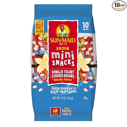 Sun-Maid Vanilla Yogurt Coated Raisins - (10 Pack) 0.5 oz Mini Snack-Size Box - Yogurt Covered Dried Fruit Snack for Lunches and Snacks