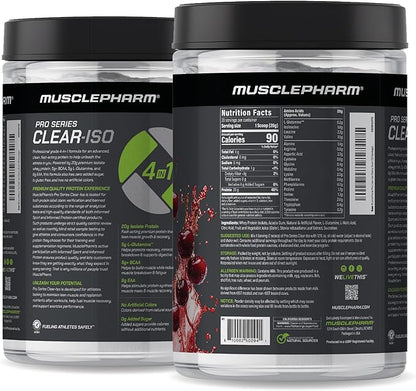 MusclePharm Pro Series Clear-ISO, Clear Protein Powder, 20g Fast-Acting Whey Isolate per Serving Plus BCAAs & L Glutamine | Pro-Grade Muscle Recovery & Growth | Cherry Slush, 1.14 lb, 20 Servings