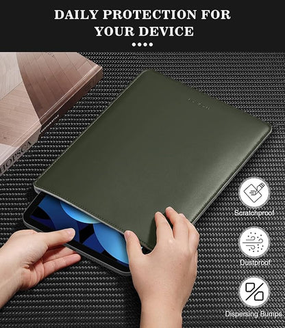 MoKo 9-11 Inch Tablet Sleeve, PU Leather Briefcase Slim Stylish Case Fits New 11-inch iPad Pro M4/Air M2 2024, Air 5/4th 10.9, 10th Gen 10.9, 9/8. Gen 10.2, Tab S8/S9 11, Midnight Green
