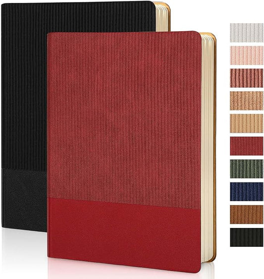 Lined Journal Notebook for Work College Ruled Note Book 5.79"x8.27" A5 PU Leather Daily Journaling 216 Pages for Women Men Writing Home School Supplies Business (BlackRed)