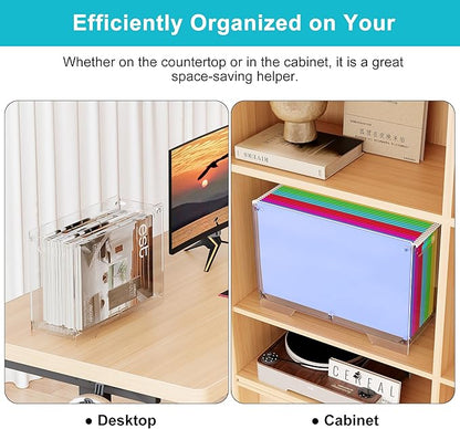 Clear Hanging File Folder Box - for Legal Size - Sturdy Vertical Acrylic Magazine Rack Desk File Organizer with Handle, Transparent Storage Bin for Office Classroom, Assembly Required