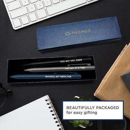 MESMOS Meaningful Sobriety Gifts for Men, 3pk Fancy Pen Set with German-Made Ink, Inspirational Pens, Proud of You Sober Gifts, Sober Affirmation Quote