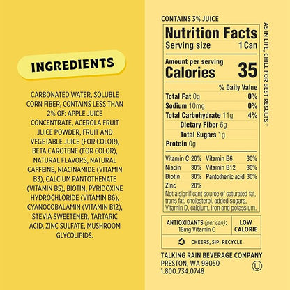 Popwell Cream Soda Caffeinated Better-For-You Prebiotic Soda, with 6g Fiber, 1g Sugar, Vitamins and Immunity Support, 12 fl oz Cans (pack of 12)