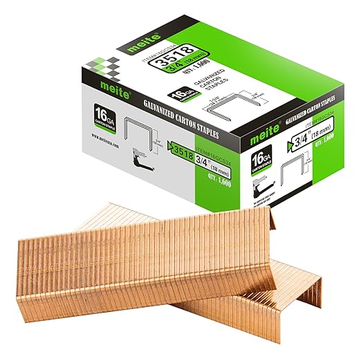 meite Carton Closing Staples 16 Gauge 1-3/8" Wide Crown 3/4" Leg Copper-Coated Carton Staples for Pneumatic or Manual Box Stapler Gun - Cardboard Closer Packaging (3,200PCS)