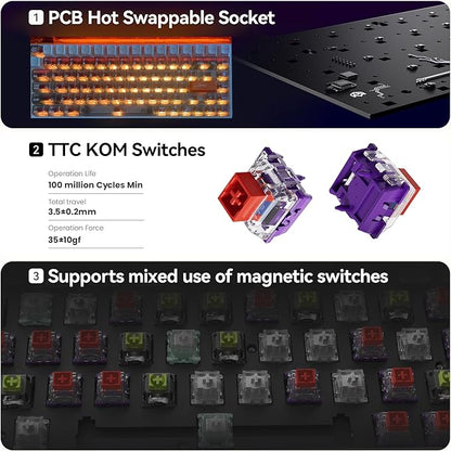MelGeek MADE84 Pro Wired Keyboard, Hall Effect Magnetic Switch Gaming Keyboard, 75% Compact Rapid Trigger, Hot-Swappable, RGB Snap Tap & Adjustable Actuation, Online HIVE Custom (Orange)