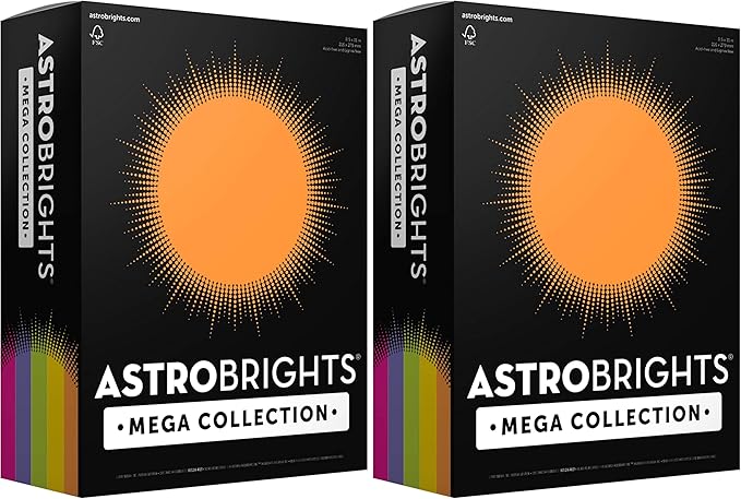 Astrobrights Mega Collection, Colored Paper, Joyful" 5-Color Assortment, 625 Sheets, 24 lb/89 gsm, 8.5" x 11" - MORE SHEETS! (91624) (Pack of 2)