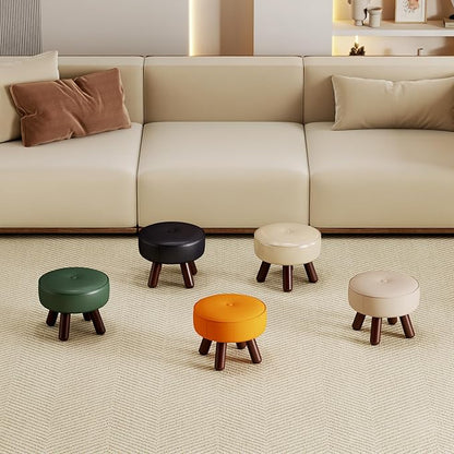 Small Foot Stool 13in, Round Faux Leaher Ottoman Foot Rest for Living Room, Under Desk Footstool Foot Rest with Non-Skid Rubber Legs for Bedroom, Entryway, 13''L x 13''W x 10.2''H, White
