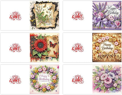6PCS Diamond Art Painting Greeting Card Set, Birthday Pattern Cards with Envelopes,DIY Card Making Kits Thank You Card Arts Crafts for Birthday
