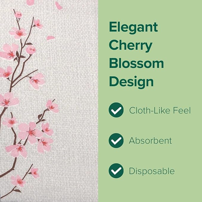 SimuLinen Cherry Blossom Disposable Guest Towels - Cloth-Like, Single-Use, Linen Feel Paper Towels, 12x17", 300ct (Made in Germany)